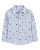 Toddler Airplane Print Long-Sleeve Button Down Shirt - Blue, image 1 of 3 slides