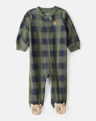 Baby Boy Bear Plaid Print Loose Fit Long-Sleeve Sleeper - Green, image 1 of 4 slides