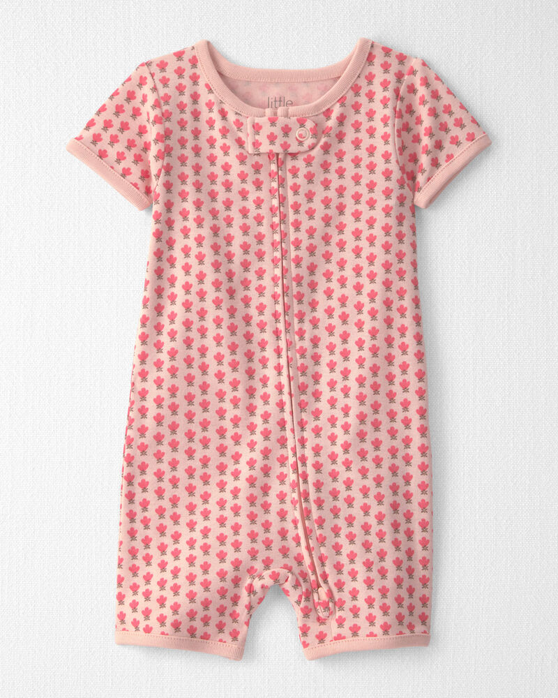 Baby Girl Organic Cotton 1-Piece Pyjama in Pink Floral, image 1 of 5 slides