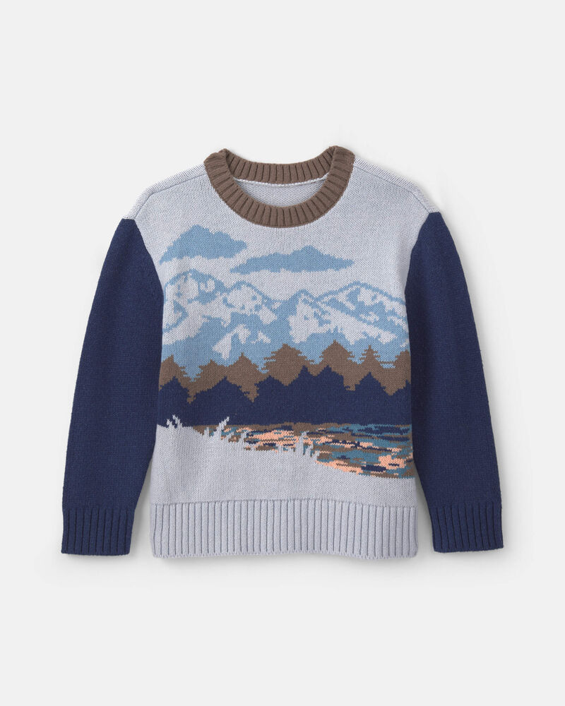 Boys Mountain Long-Sleeve Baggy Sweater - Gray/Navy Blue, image 1 of 3 slides