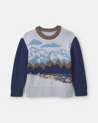 Boys Mountain Long-Sleeve Baggy Sweater - Gray/Navy Blue, image 1 of 3 slides