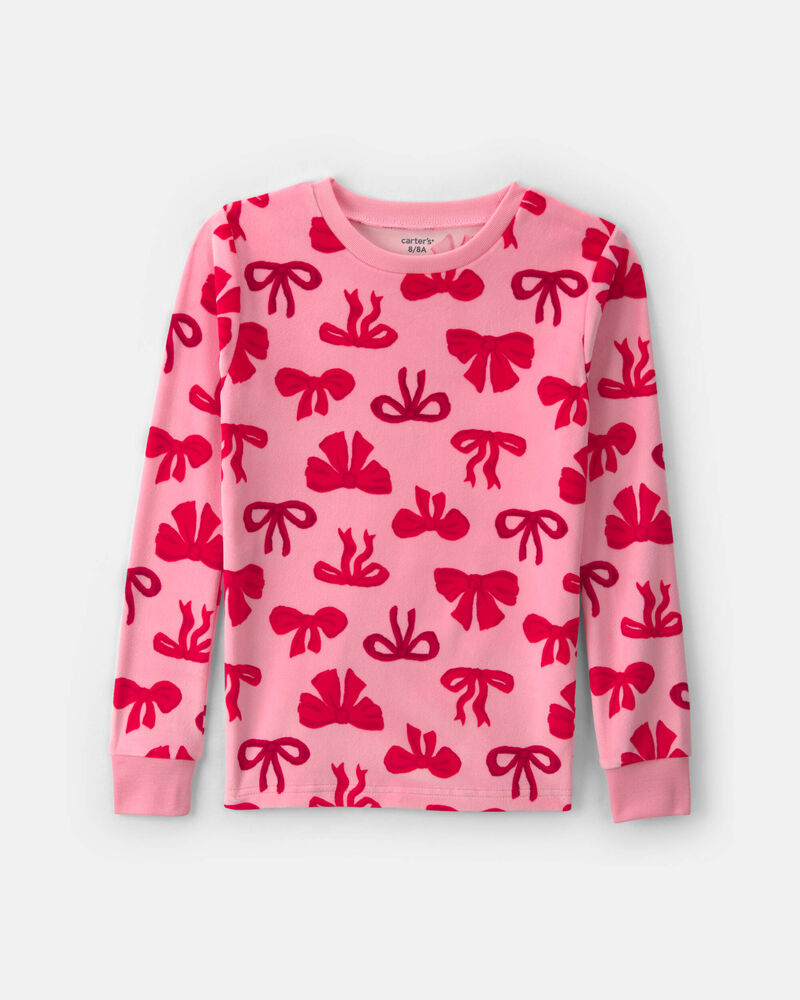 Girls 2-Piece Bows DreamPlush Snug Fit Pyjama Set - Pink, image 3 of 5 slides