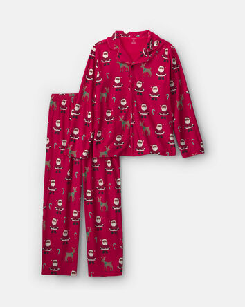 Adult 2-Piece Brown Santa Christmas Fleece Loose Fit Pyjama Set - Red, 