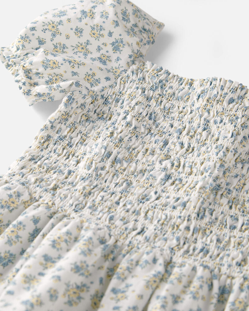 Girls Smocked Dress Made with Organic Cotton in Spring Bloom Print, image 3 of 5 slides