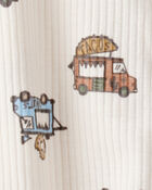 Baby Boy Truck Print Cotton Long-Sleeve Sleeper- White, image 3 of 4 slides