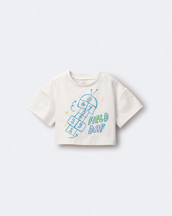 Toddler Girl 'Field Day' Breezy Top in Hopscotch Print - Cream, 