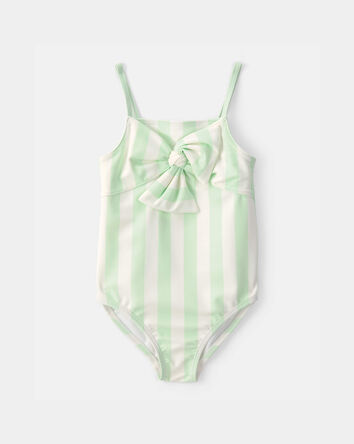 Toddler Girl 1-Piece Striped Swimsuit - Green/Ivory, 