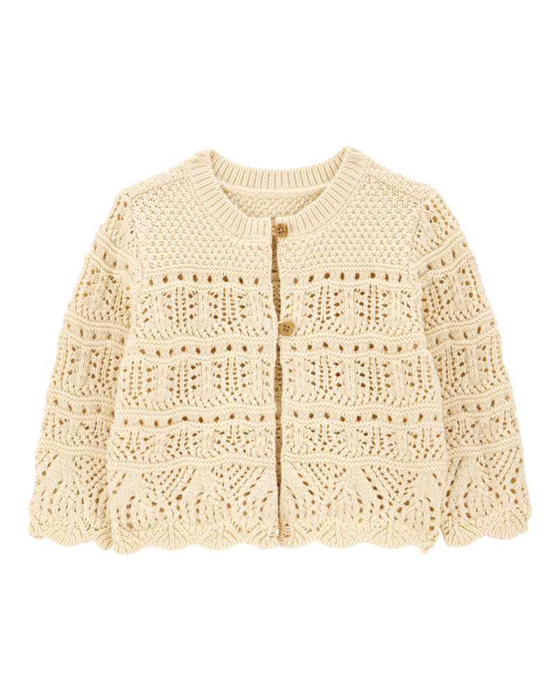 Baby Pointelle Cardigan - Cream, image 1 of 3 slides