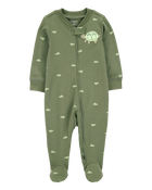 Baby Boy Turtle Print 2-Way Zip Cotton Sleeper Pyjamas - Green, image 1 of 3 slides