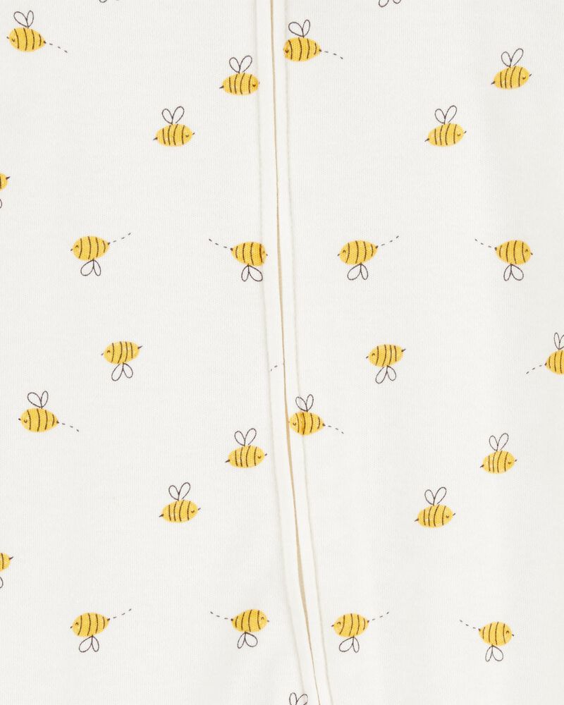 Baby Bee Print 2-Way Zip Cotton Sleeper Pyjamas - Cream, image 2 of 4 slides