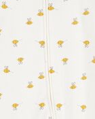 Baby Bee Print 2-Way Zip Cotton Sleeper Pyjamas - Cream, image 2 of 4 slides