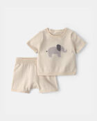 Baby 2-Piece Elephant Short-Sleeve Sweater Top & Short Set - Cream, image 1 of 3 slides