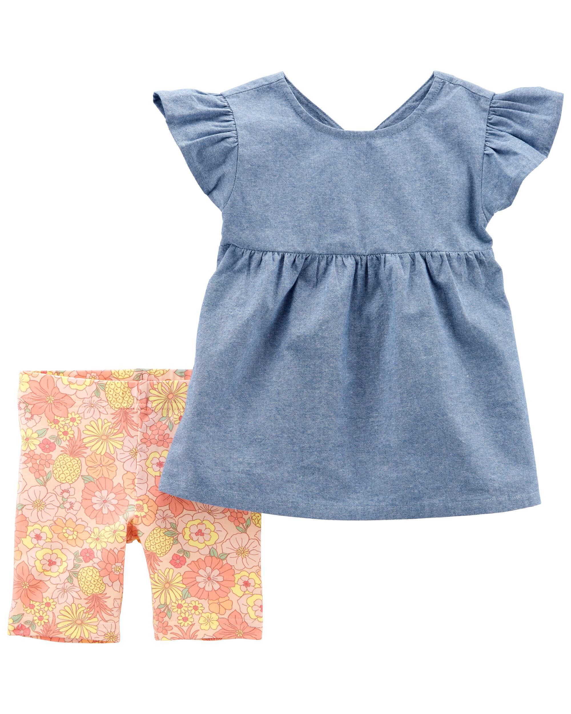 bibi✨ 2-Piece Chambray Top & Floral Bike Short Set | Carter's