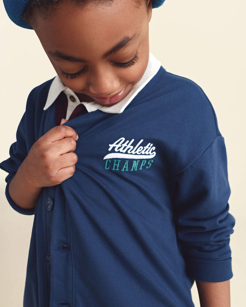 Boys 'Athletic Champs' Game Day French Terry Cardigan - Navy Blue, image 3 of 6 slides