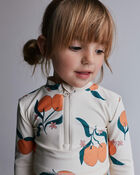 Toddler Girl Half-Zip Long-Sleeve Rashguard Set in Clementine Grove Print - Cream, image 3 of 6 slides
