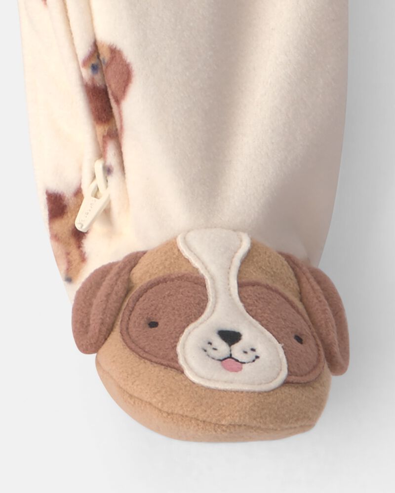 Baby Boy Dog Fleece 2-Way Zip Sleeper Pyjamas - Cream, image 6 of 7 slides