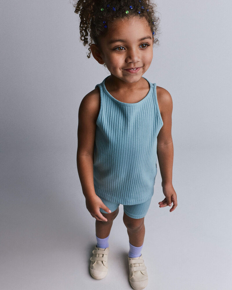Toddler Girl Ribbed Playtime Tank - Pale Blue, image 4 of 5 slides