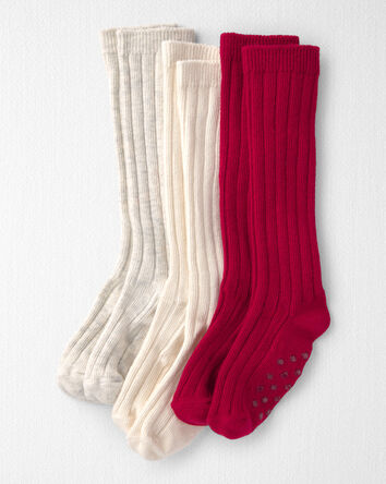 Toute-petit fille - Emballage 3 paires de chaussettes aux genoux antid&eacute;rapantes faites avec du coton biologique, 