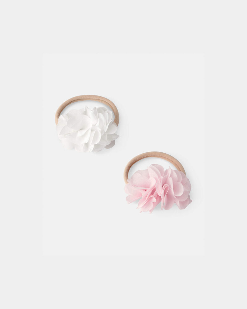 B&eacute;b&eacute; fille - Emballage de 2 attaches &agrave; cheveux, fleurs - Rose/Blanc, image 1 sur 1 diapositives
