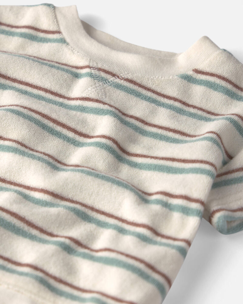 B&eacute;b&eacute; - Ensemble 2 pi&egrave;ces haut et short en tissu &eacute;ponge avec coton biologique &agrave; rayures, image 3 sur 4 diapositives