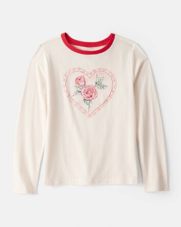 Filles - T-shirt &agrave; manches longues &agrave; imprim&eacute; de c&oelig;ur de Saint-Valentin - Blanc, 