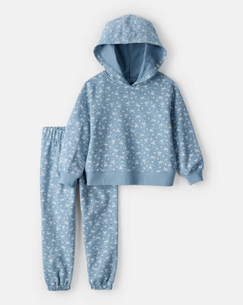 Toddler Girl 2-Piece Bow Print Cotton Long-Sleeve Hoodie & Pant Set - Blue, 