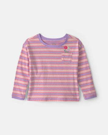 Toddler Girl Flower Striped Long-Sleeve Top - Pink, 