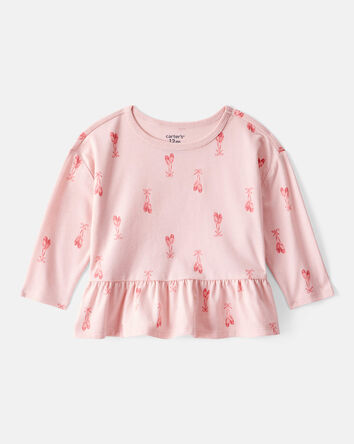 Baby Girl Ballet Slippers Long-Sleeve Peplum Top - Pink, 