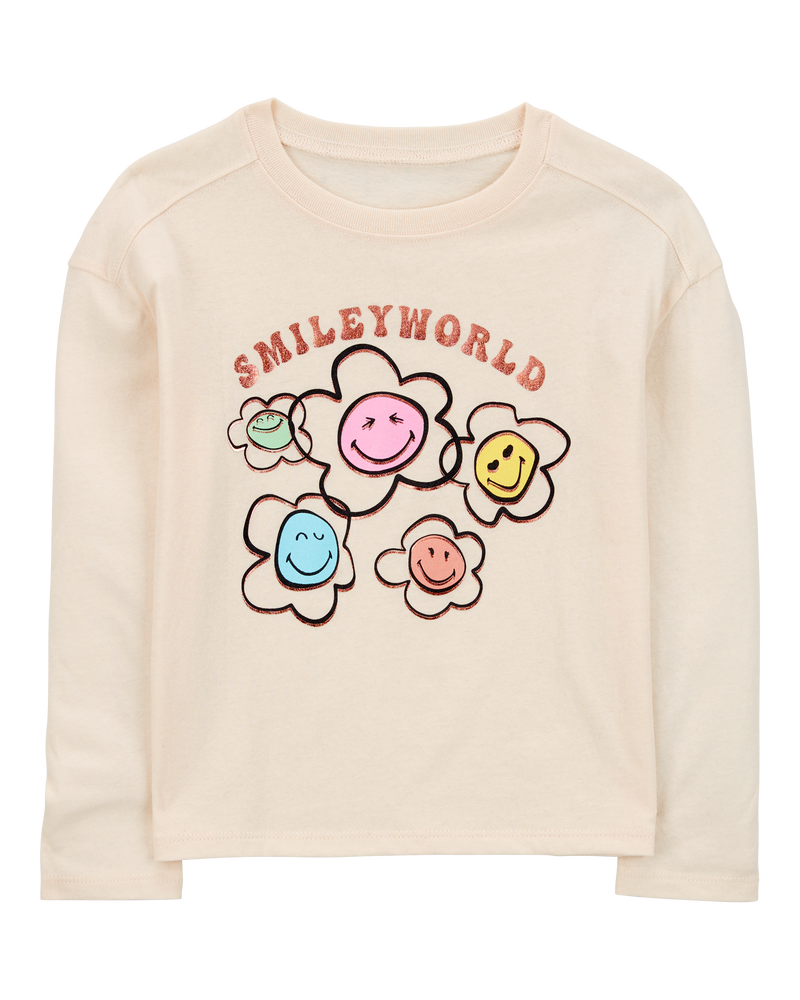 Kid Smiley World Long-Sleeve Graphic Tee - Cream, image 1 of 3 slides