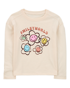 Kid Smiley World Long-Sleeve Graphic Tee - Cream, image 1 of 3 slides