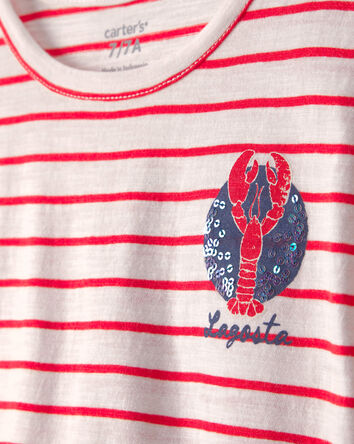 Girls Lobster Striped Top - Red/Ivory, 