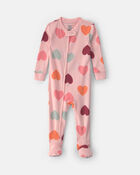 Baby Girl 1-Piece Heart 2-Way Zip 100% Cotton Snug Fit Pyjama - Pink, image 1 of 5 slides