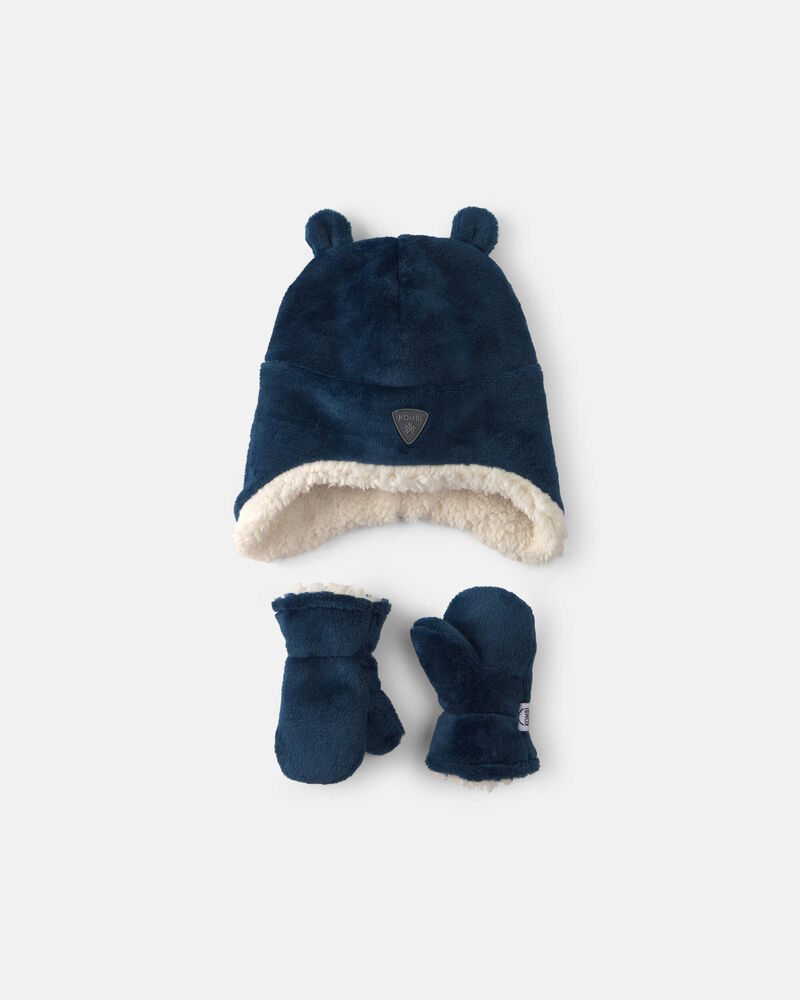 Boys Kombi Sherpa Hat and Mitten Set - Navy, image 1 of 1 slides