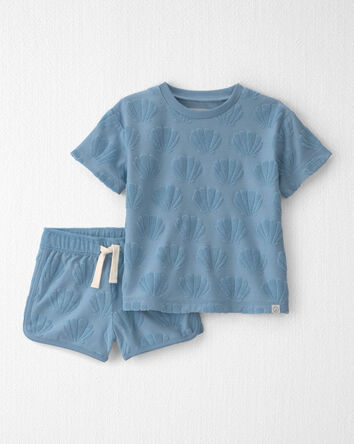 Toddler Girl 2-Piece Terry Top & Short Set Made with Organic Cotton in Blue Seashells, 