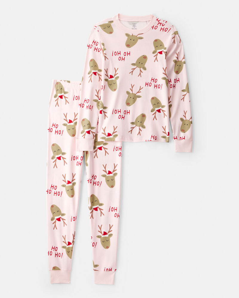 Adult Reindeer Snug Fit 2-Piece Pyjamas - Pink, image 1 of 3 slides