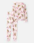 Adult Reindeer Snug Fit 2-Piece Pyjamas - Pink, image 1 of 3 slides