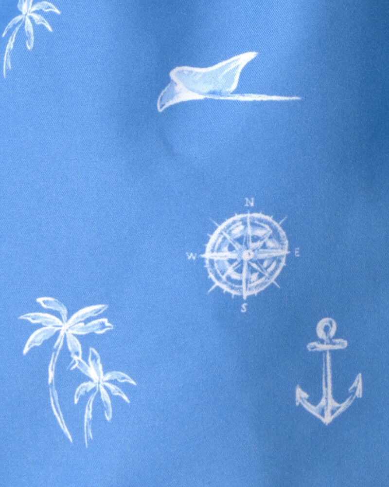 Toddler Boy 2-Piece Long-Sleeve Rashguard & Sailboat Swim Trunks Set - Blue/White, image 7 of 7 slides