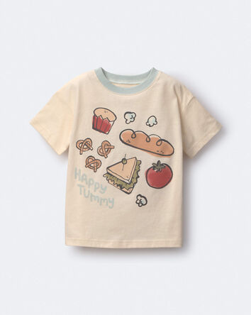 Toddler Happy Tummy' Relaxed Tee in Food Print - Cream, 