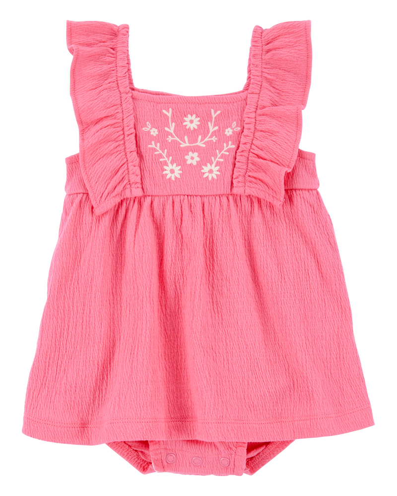 Baby Floral Flutter Bodysuit Dress - Pink, image 1 of 4 slides