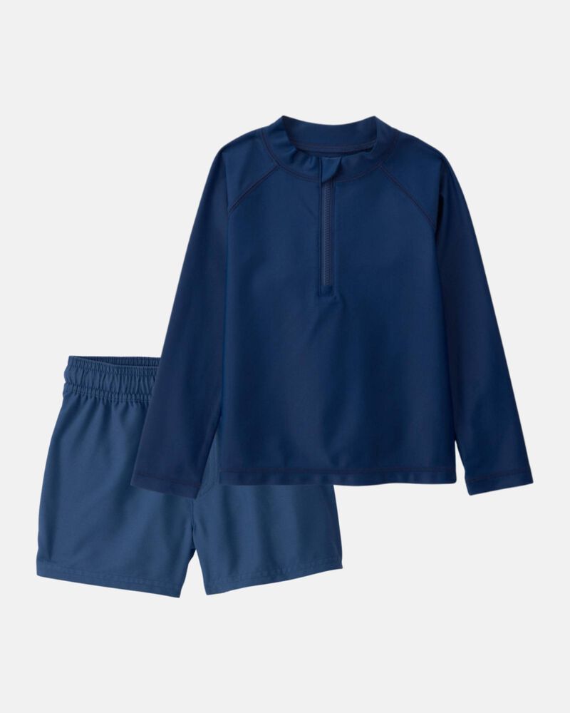 Toddler Boy 2-Piece Rashguard & Swim Trunk Set - Navy, image 1 of 7 slides