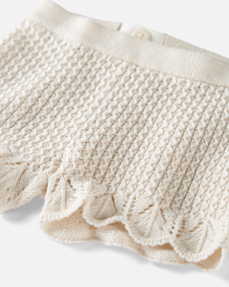 Bébé fille - Ensemble 2 pièces en tricot crochet en coton biologique - Crème, image 2 sur 4 diapositives