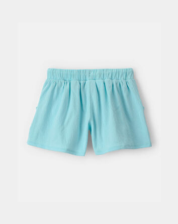 Girls Floral Embroidered Gauze Shorts - Blue, 