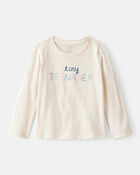 Toddler Girl 'Tiny Teenager' Long-Sleeve Graphic Tee - Cream, image 1 of 3 slides
