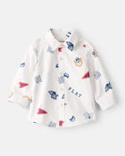Baby Boy Bear Cotton Long-Sleeve Button-Down Shirt, image 1 of 3 slides