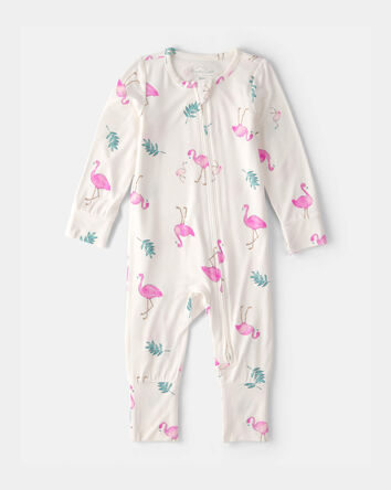 Baby Girl Flamingo PurelySoft 2-Way Zip Snug Fit Sleeper - Ivory, 
