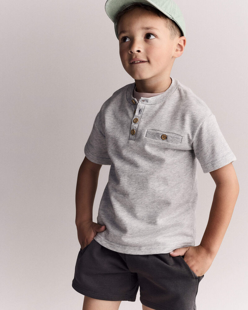 Tout-petit gar&ccedil;on - T-shirt &agrave; bouton sur l&rsquo;avant - Gris, image 6 sur 6 diapositives