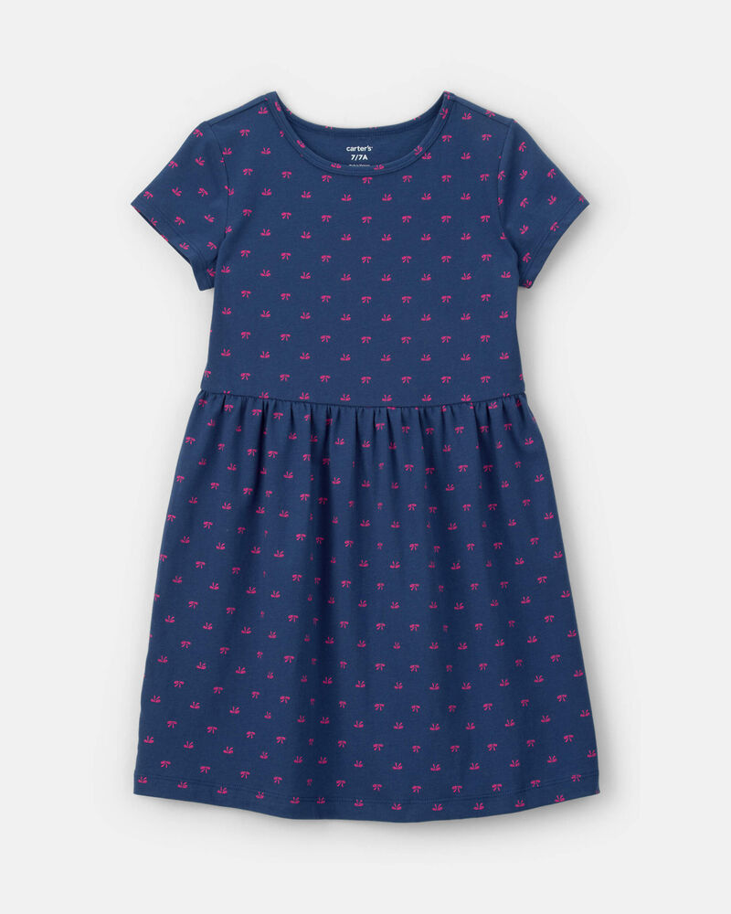 Filles - Robe manches courtes &agrave; motif n&oelig;ud - Bleu marine, image 1 sur 3 diapositives