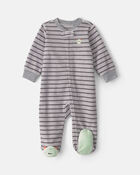 Baby Boy Monster Striped Fleece 2-Way Zip Sleeper - Grey, image 3 of 7 slides