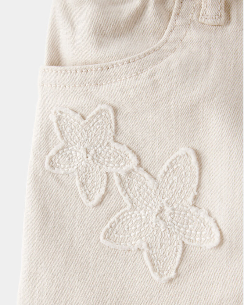 Toddler Floral Embroidered Iconic Denim Wide Leg Jeans - Cream, image 3 of 5 slides