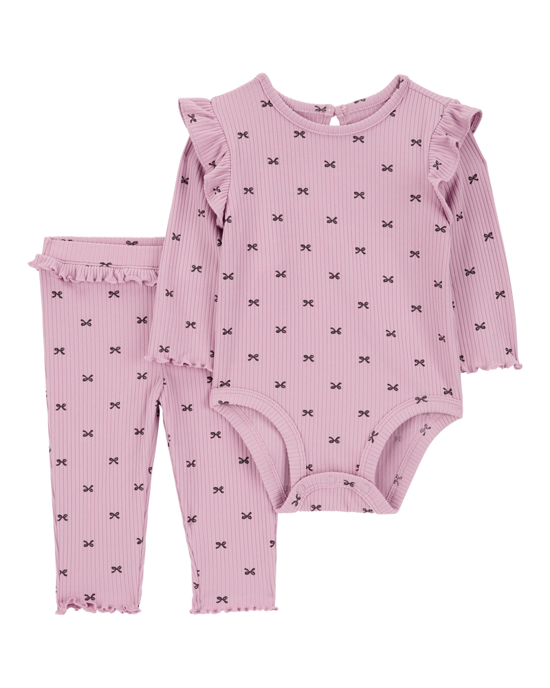 Baby Girl 2-Piece Bow Print Bodysuit Pant Set, image 1 of 3 slides